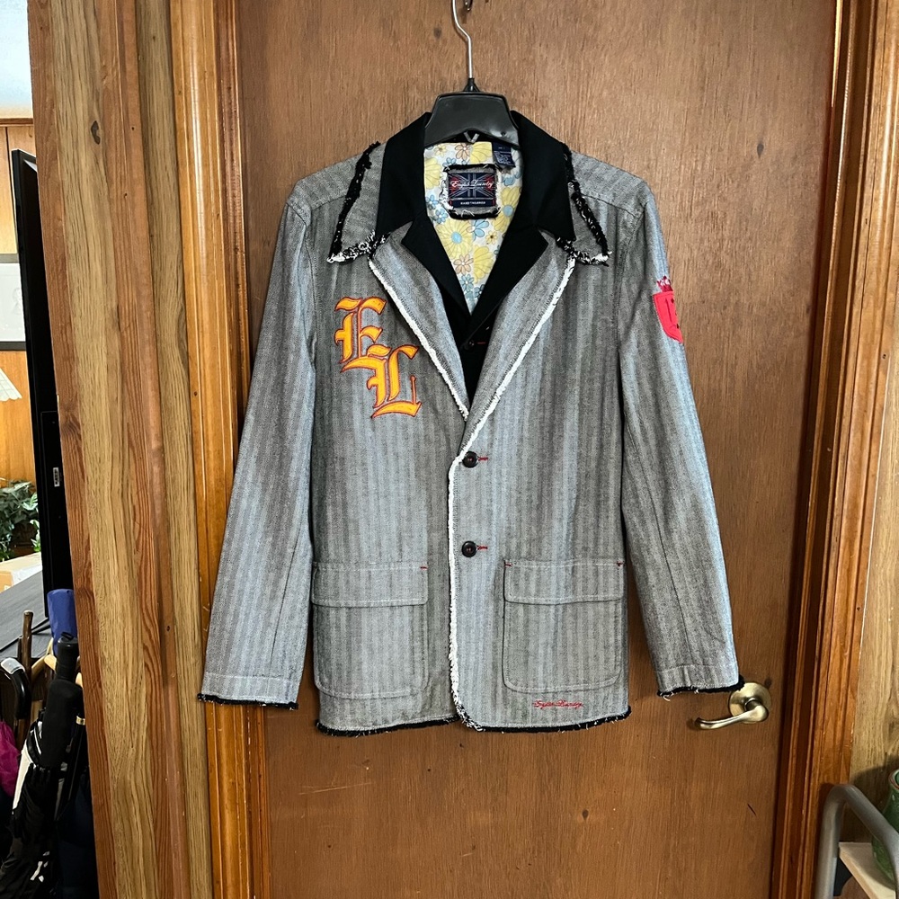 English Laundry Arrogant Blazer gray herringbone stripe